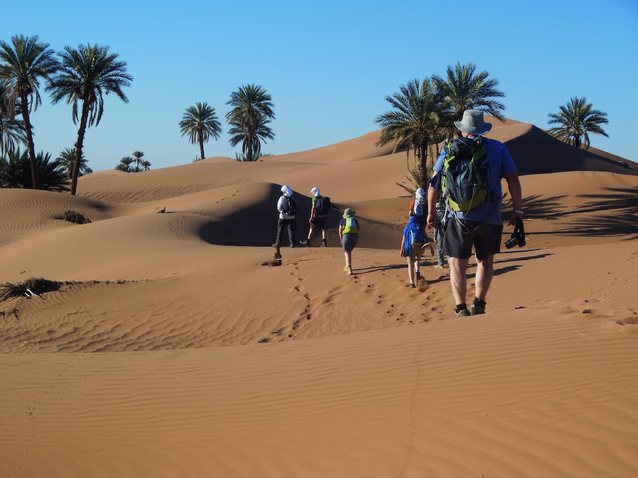 Group of people walking in the Moroccan Sahara